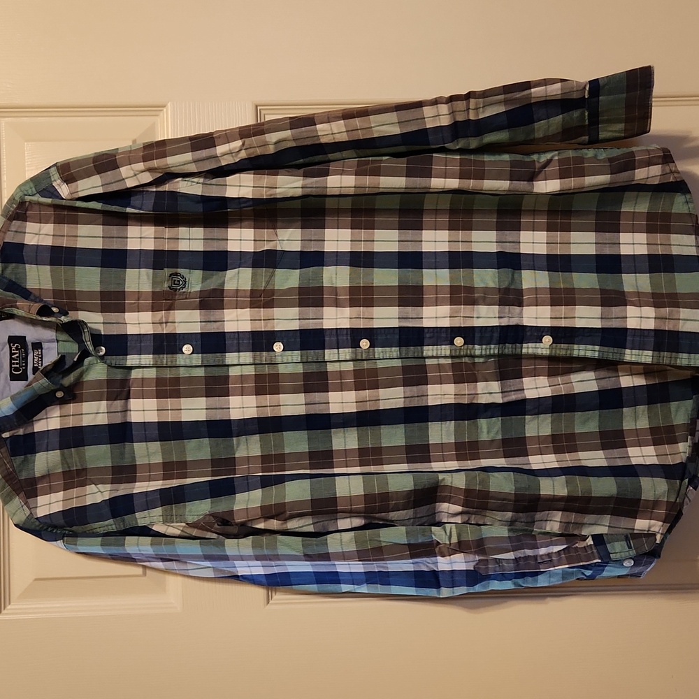 Chaps large tall button-down long-sleeve shirt, plaid, beautiful colors, stretch